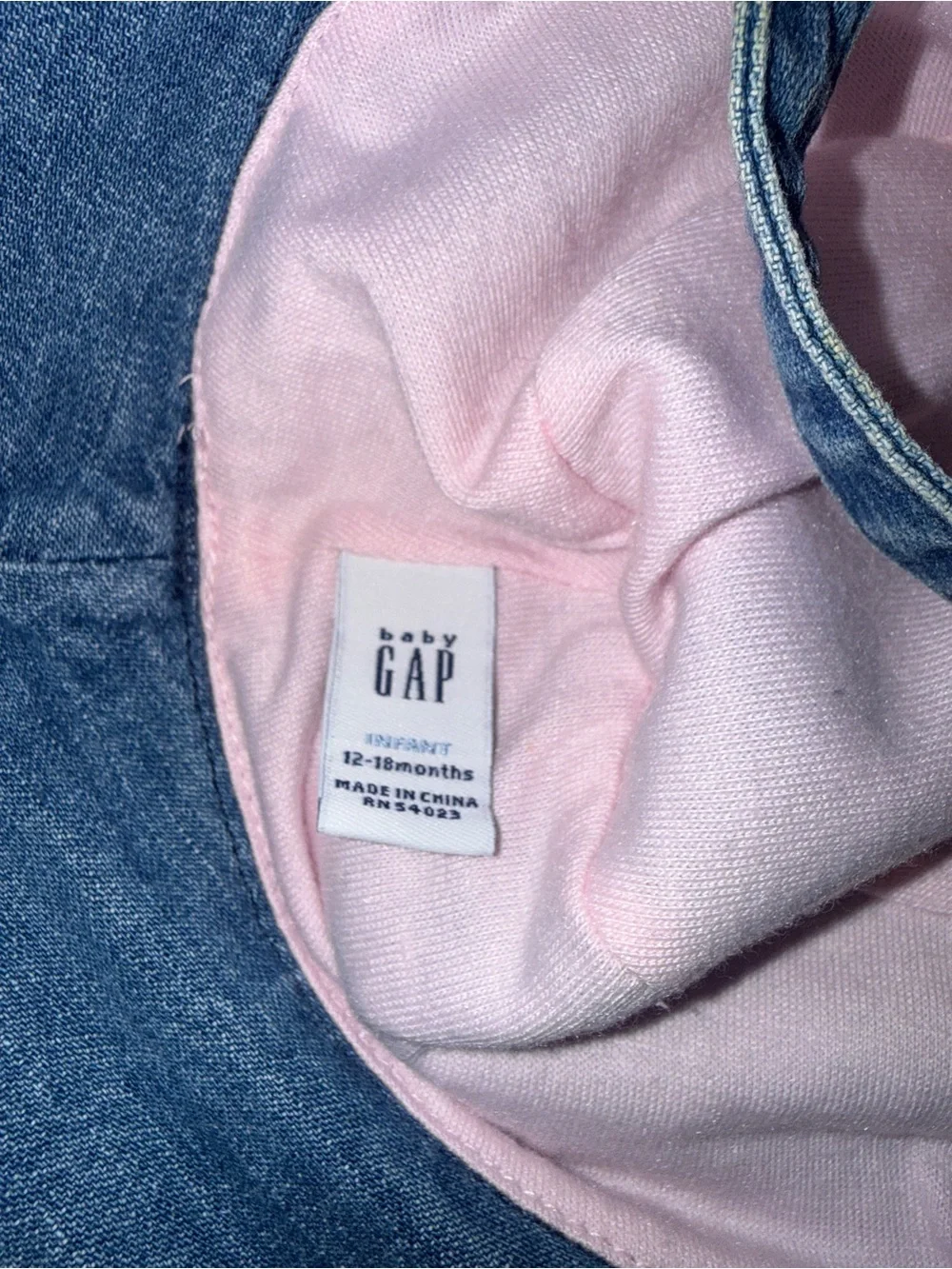 GAP Denim Bucket Hat with Pink Trim and Multicolor Floral Embroidery